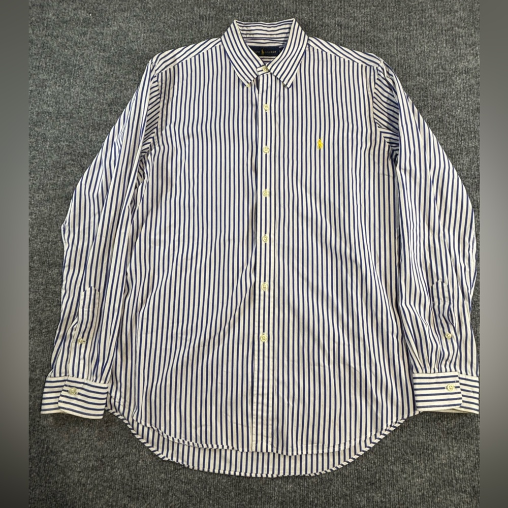 Ralph Lauren Blue and White Striped Button-Down Shirt Size Large